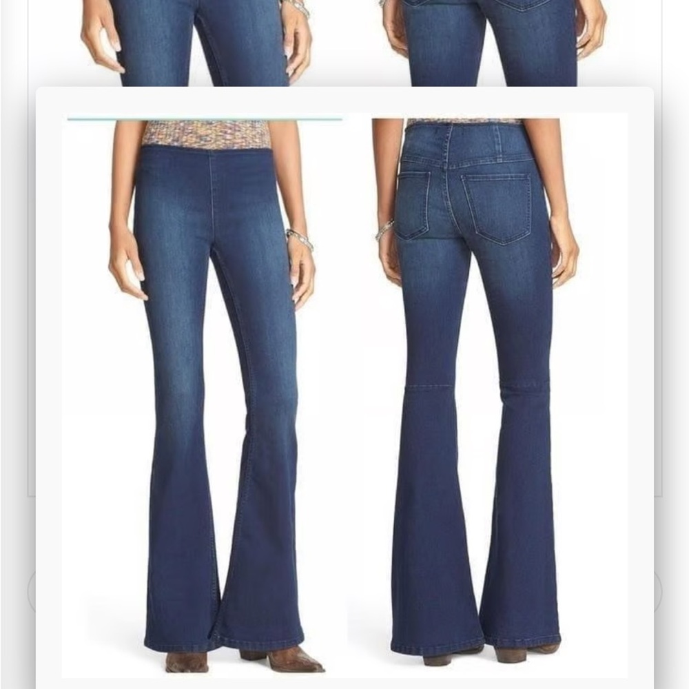Free People We the Free Penny Pull-On Dark Wash Mid-Rise Flare Jeans 31 Short